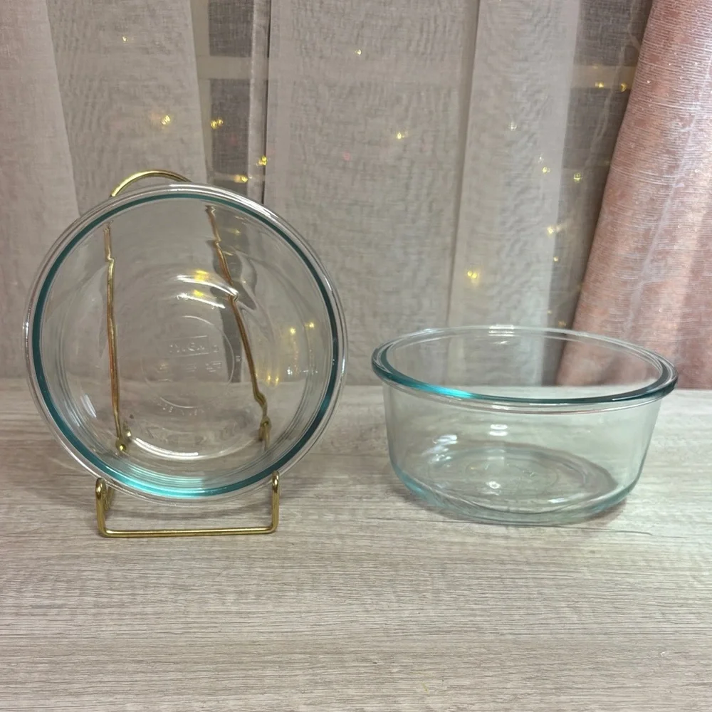 Set of Pyrex Clear Glass Bowls with Light Blue Tint